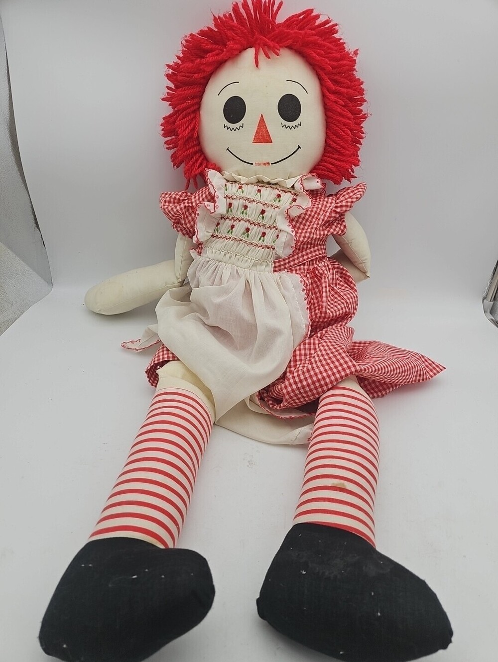 Vintage 30" Knickerbocker Raggedy Ann Doll - Printed Heart - Large 1960s/70s Toy